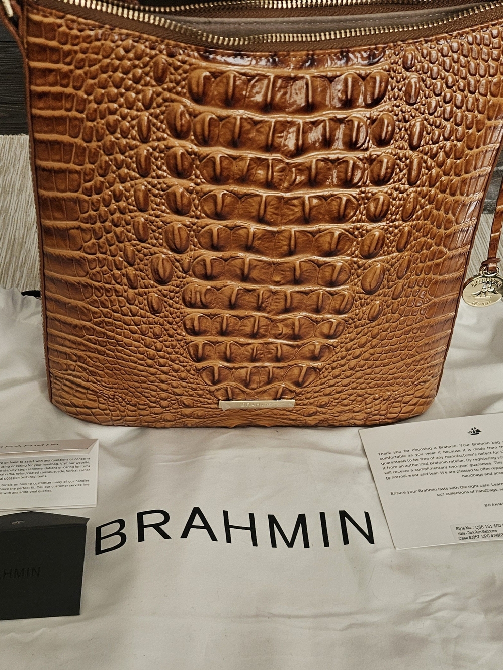 Brahmin Women's Croc-Embossed Tan Leather Shoulder Bag